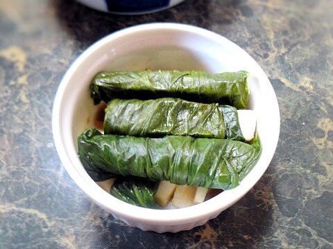 葉わさびの醤油漬け長芋巻き